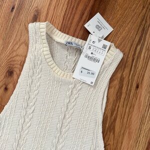 Zara white cable knit sleeveless midi dress. Size S. NWT.
